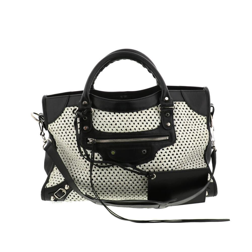 BALENCIAGA The City WHITEBLACK Bag Handbag Black White